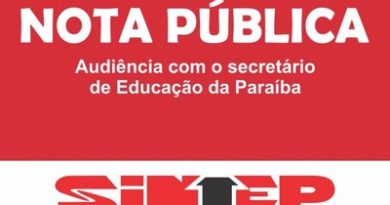 SINTEP – Nota Pública – Audiência com o secretário de Educação do Estado da Paraíba SINTEP – Nota Pública – Audiência com o secretário de Educação do Estado da Paraíba