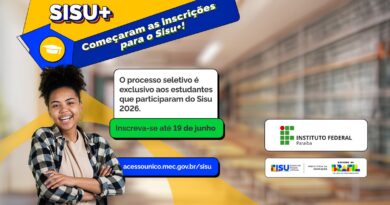 Sisu+ abre inscrições com 315 vagas para o IFPB e IF Sertão PB; no total, seis campi estão contemplados com vagas
